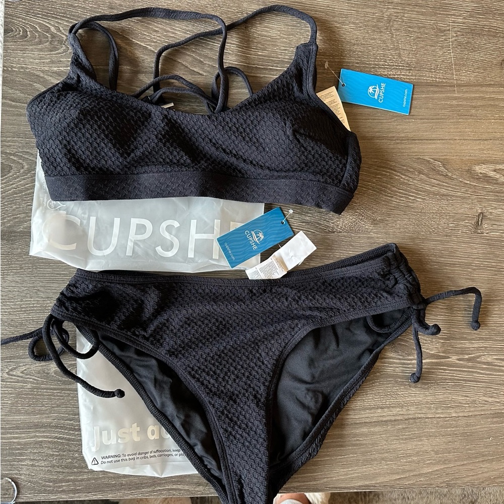 Black Textured Bikini Set